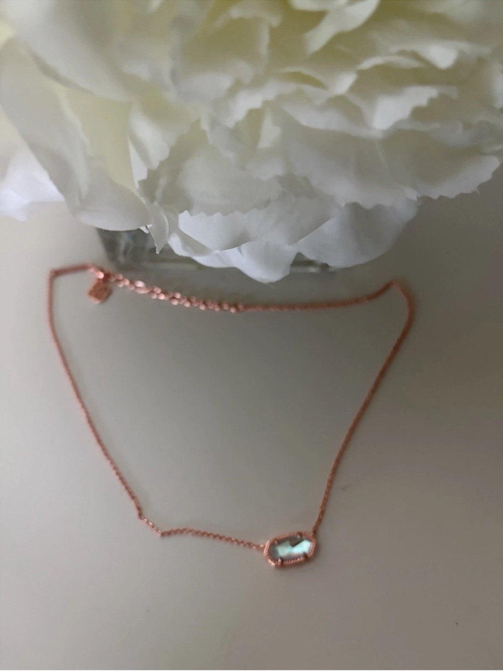Kendra Scott Rose Gold Elise Necklace Shiny Clear Marquise Pendant